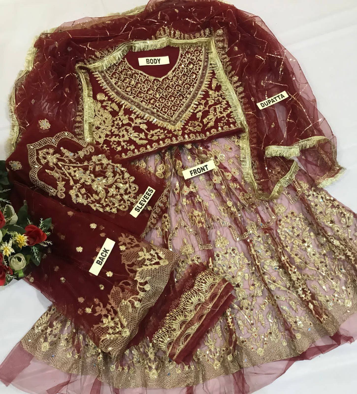Mehroon Embroidery Unstitched Dress For Women - (RAC_054)
