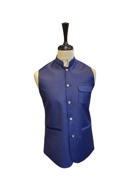 Azlan Shahzad Simple Blue Suiting Fabric Waist Coat For Men