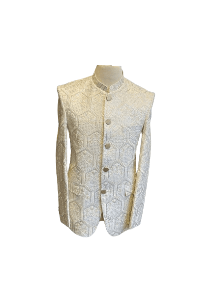 Azlan Shahzad Cream Color Stitching Prince Coat For Men