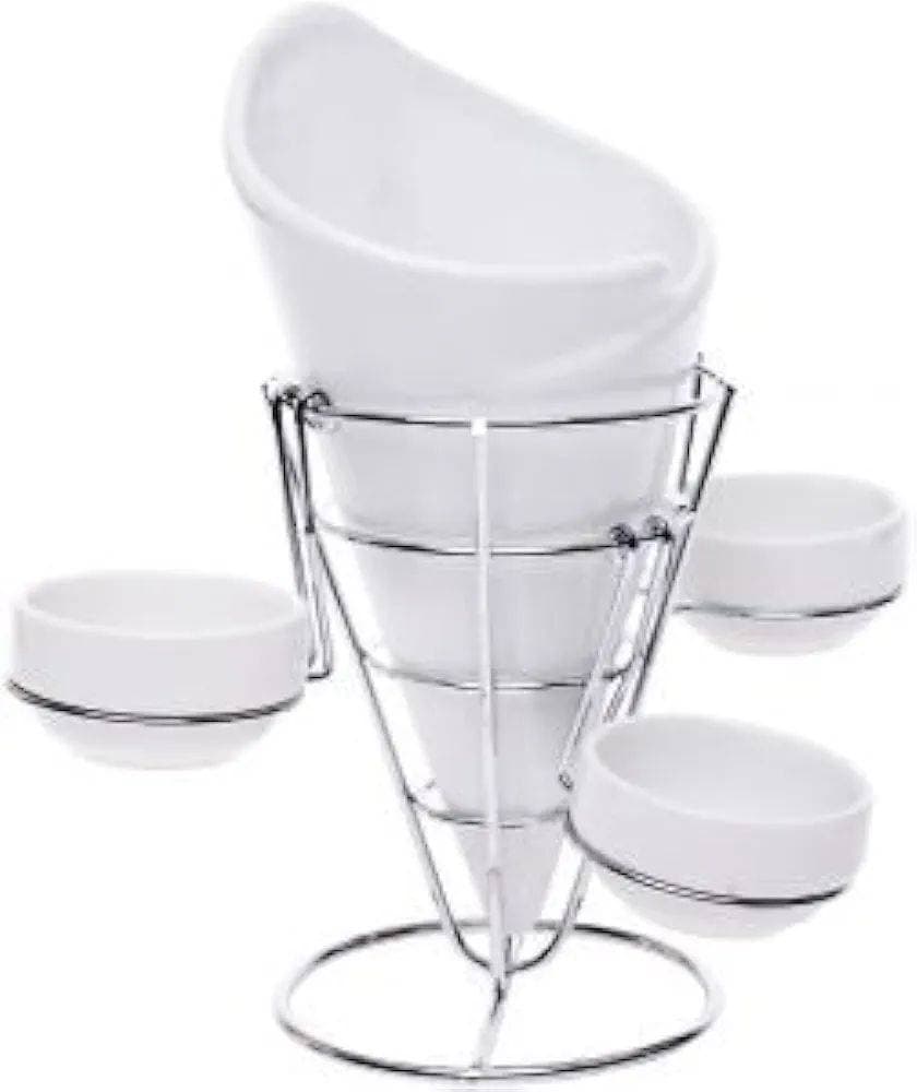 Ceramic French Fries Holder With Dips & Stainless Steel Stand