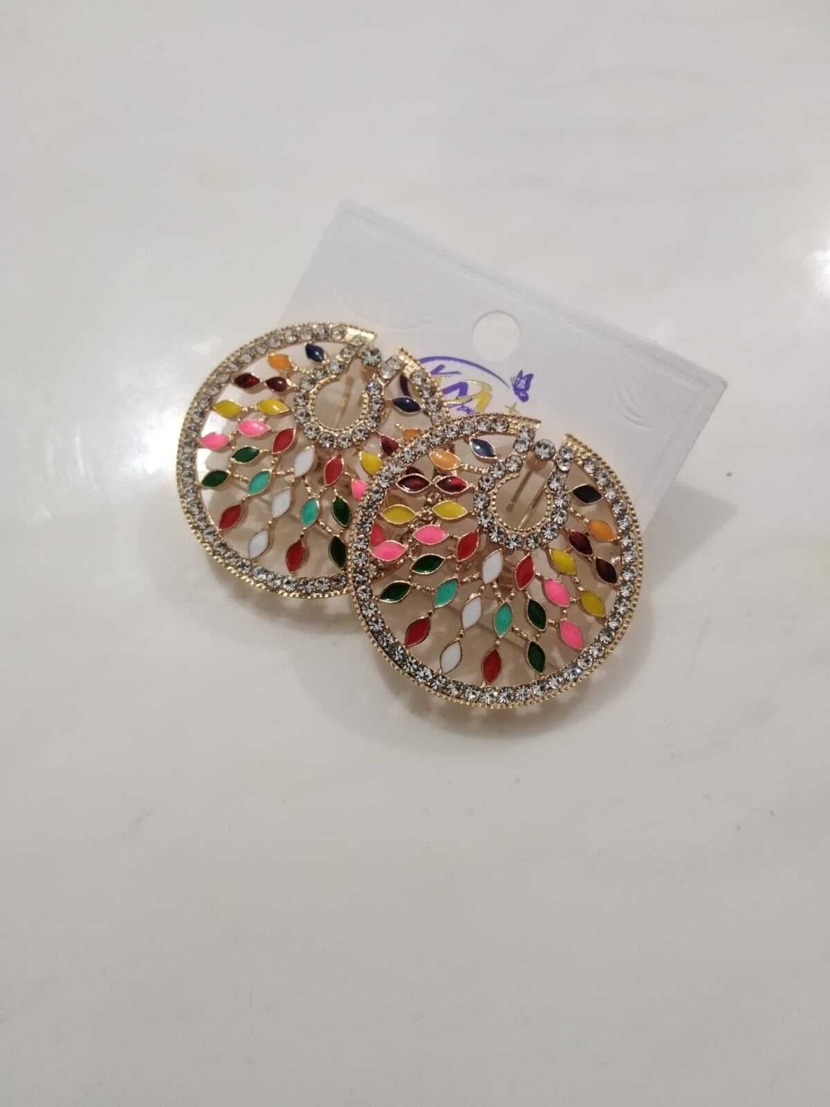 Fancy Multicolor Metal Stud Earring for Women - 1 Pair