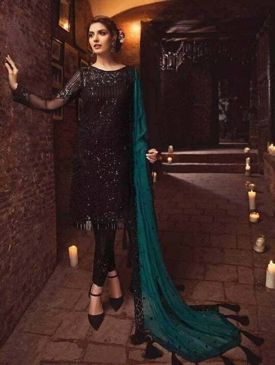 Black Embroidery Unstitched Dress For Women - (RAC_072)