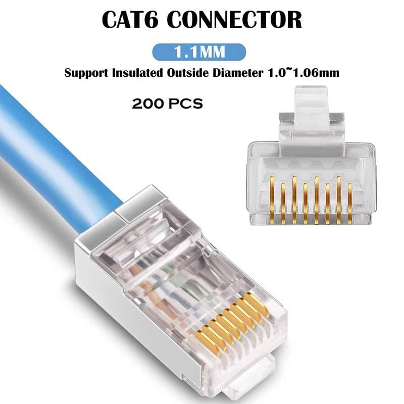 200 Pcs Rj45 Cat6 Pass Through Ethernet Cable Connectors