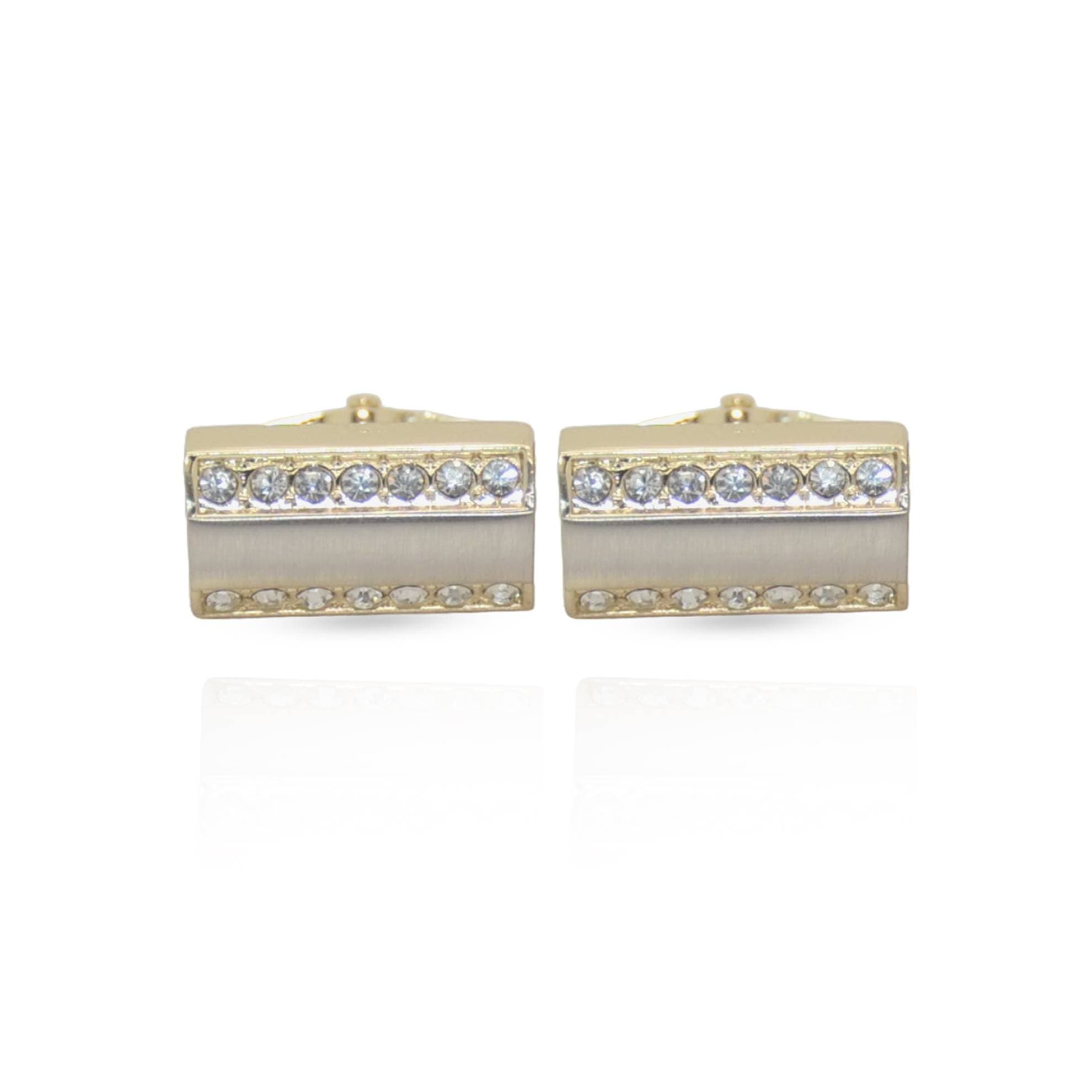 Cufflers Classic Mate Gold Rectangle Crystal Cufflinks