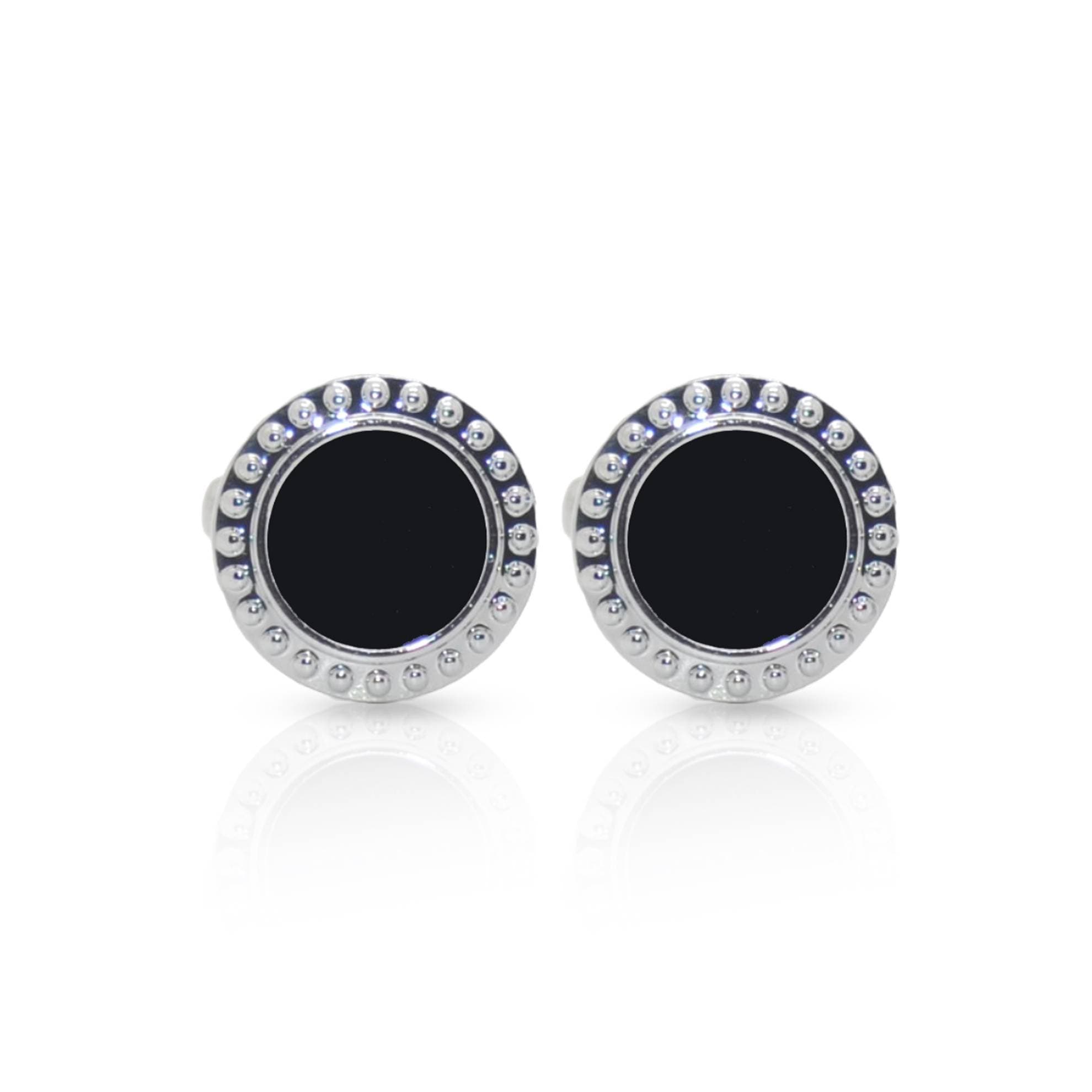 Cufflers Classic Silver And Black Circle Cufflinks Cu-0019