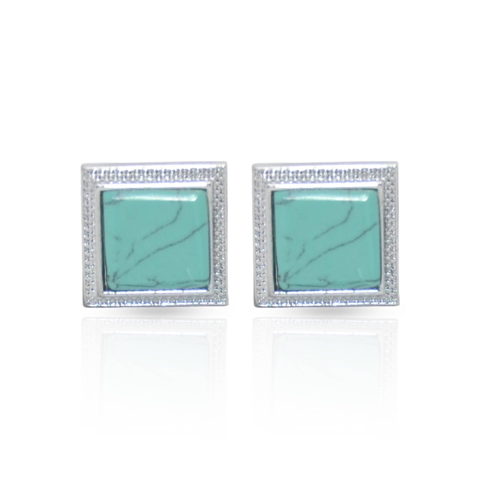 Flers Classic Cu-0021 Cufflinks - Silver & Green With Free Gift Box