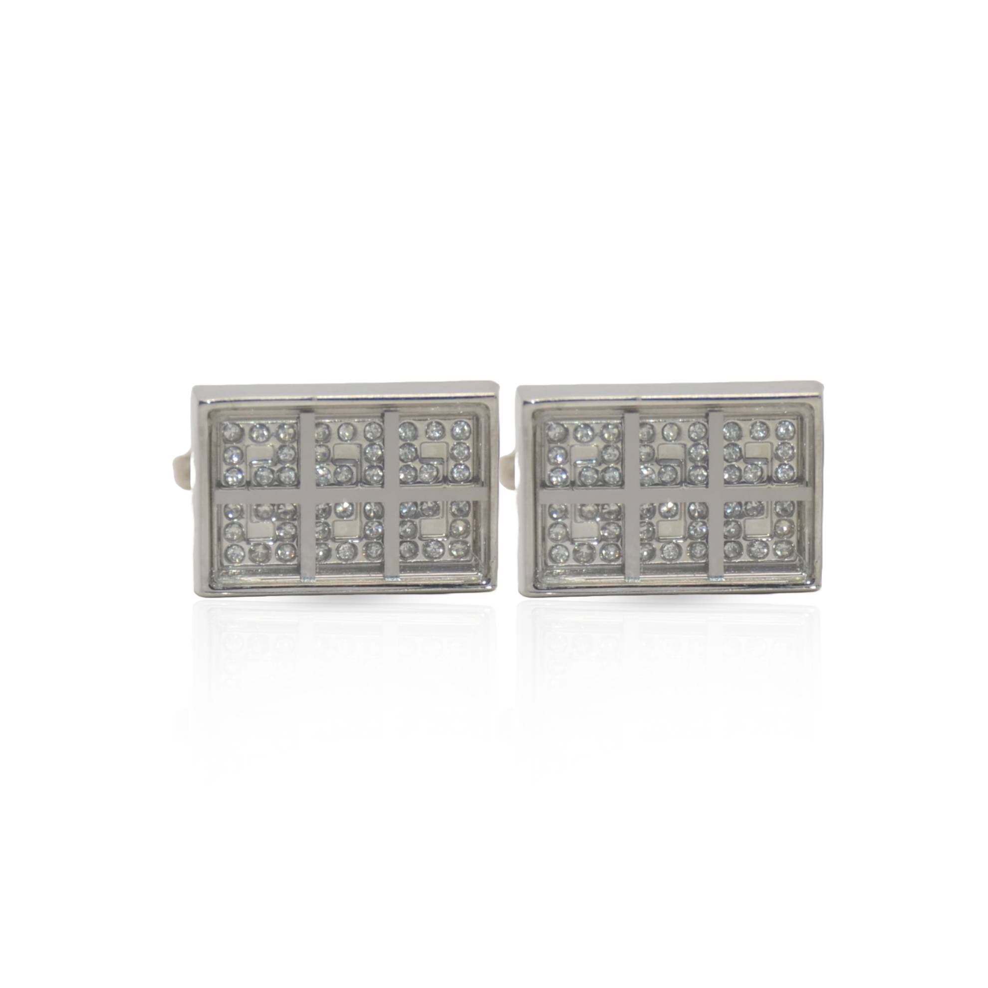 Cufflers Silver Rectangle Sparkling Crystal Cufflinks Cu-2029
