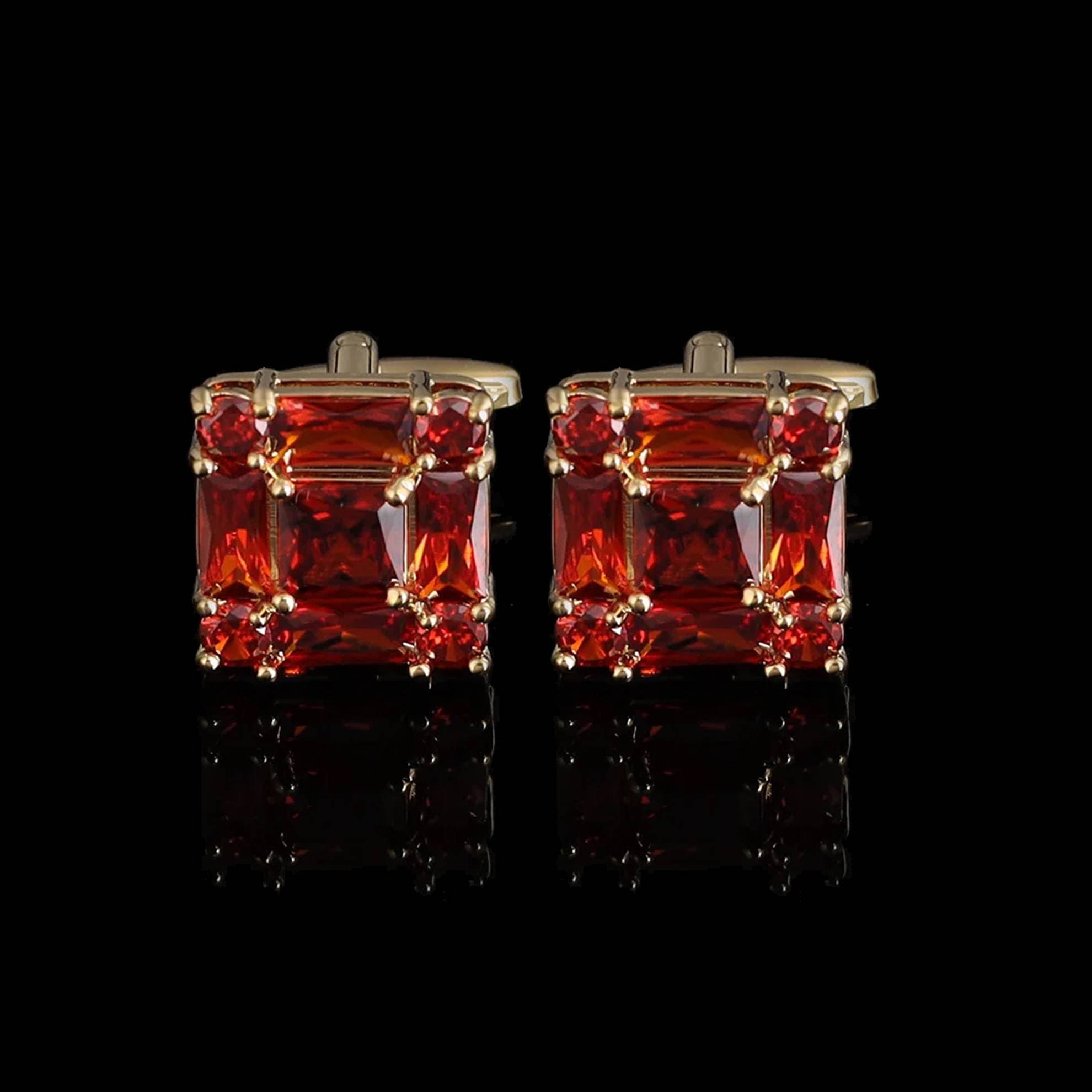 Cufflers Designer Red Square Stone Cufflinks 3012-B
