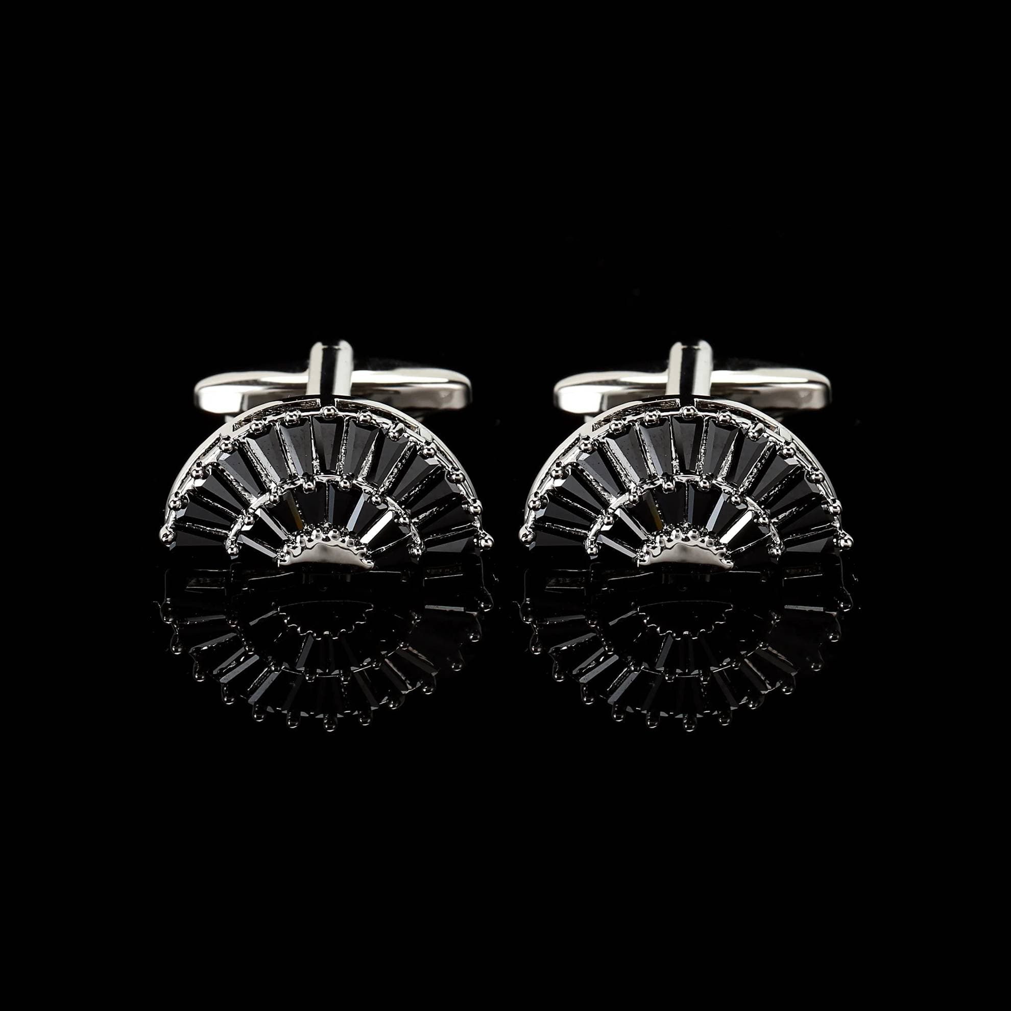 Cufflers Designer Black Fan Sector Crystal Cufflinks 3014-A