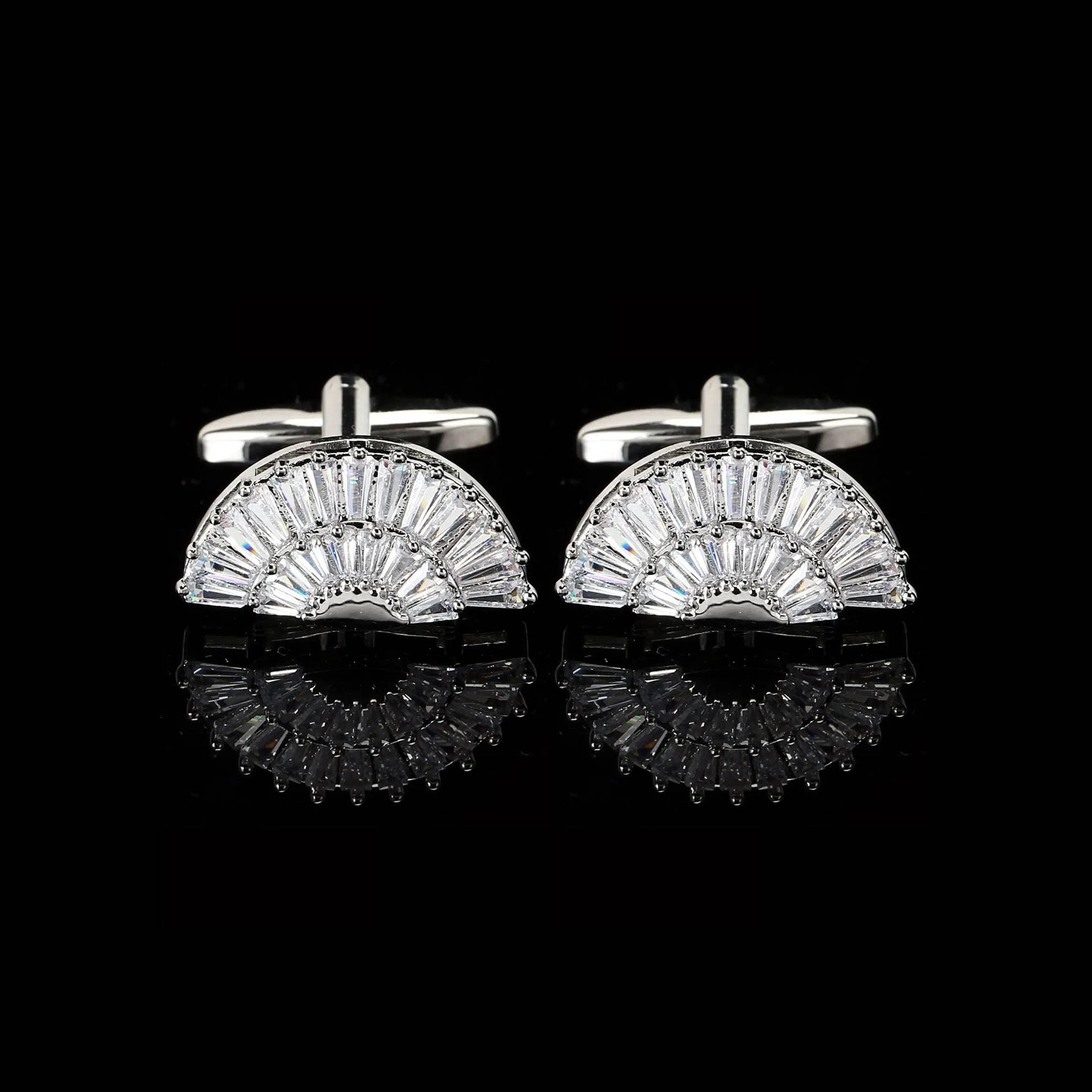 Cufflers Designer White Fan Sector Crystal Cufflinks 3014-B