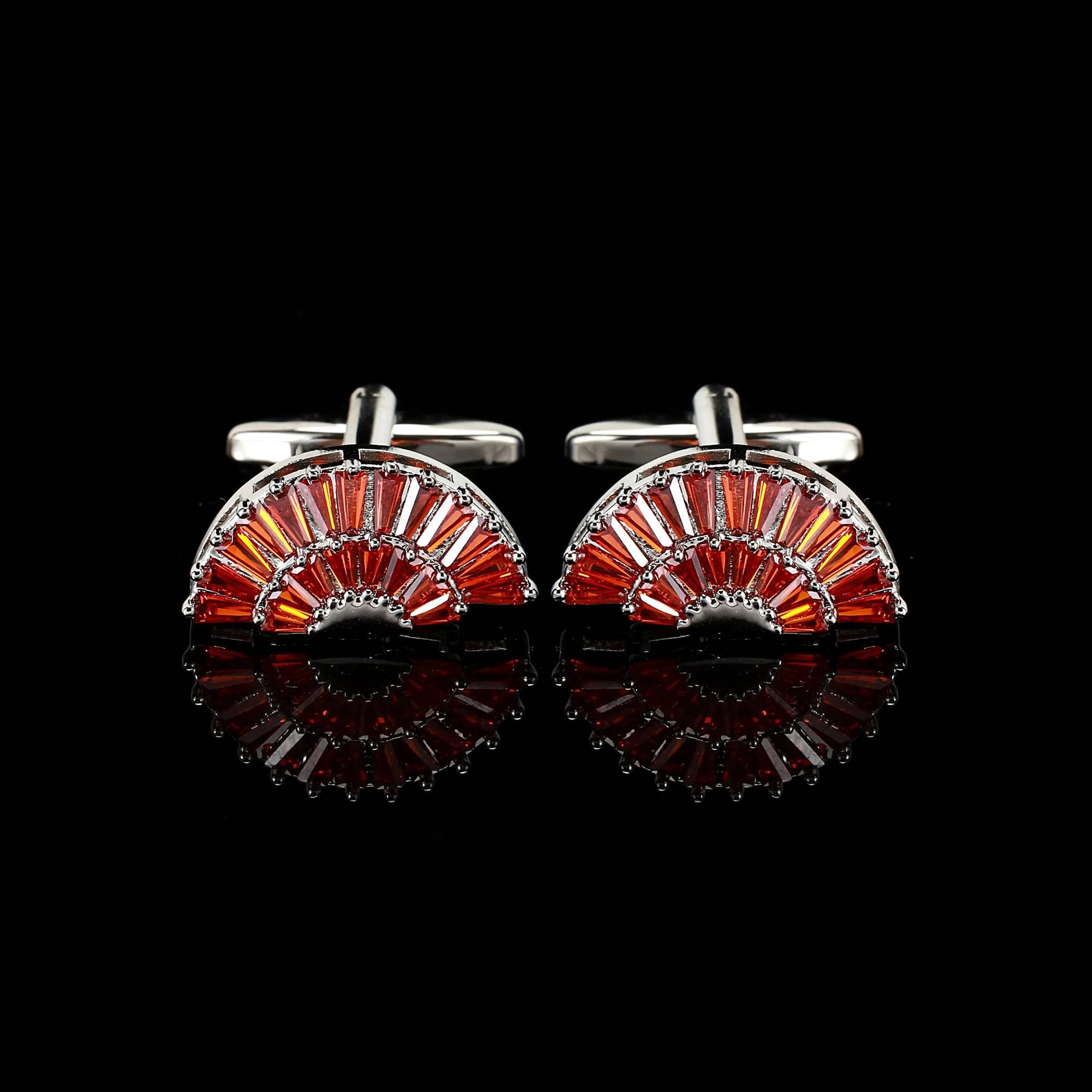 Cufflers Designer Red Fan Sector Crystal Cufflinks 3014-C