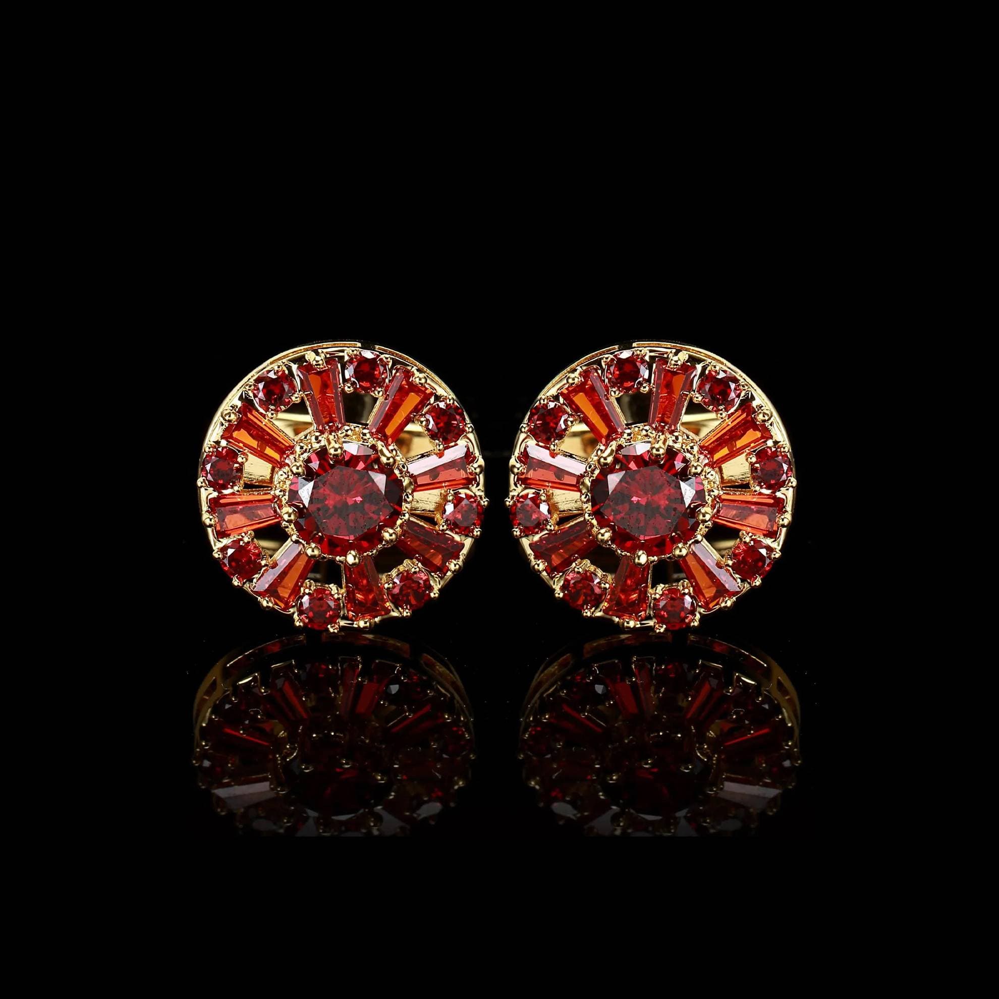 Cufflers Designer Red Round Diamond Cufflinks 3016-B