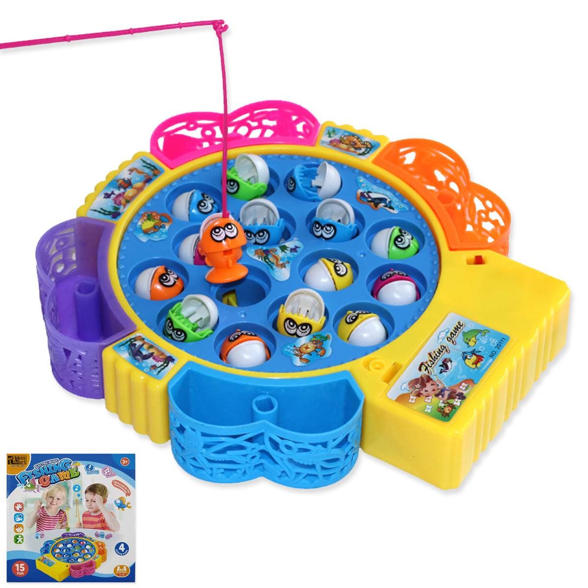 Fishing Game Toy Set With Rotating Board 15 Fishes