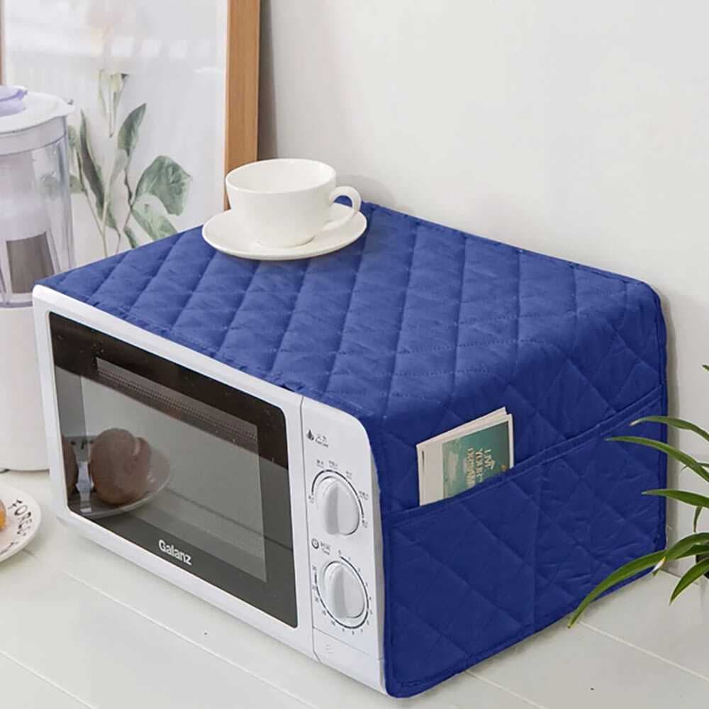 Kitchen Microwave Oven Dust Cover With Side Pockets - Blue