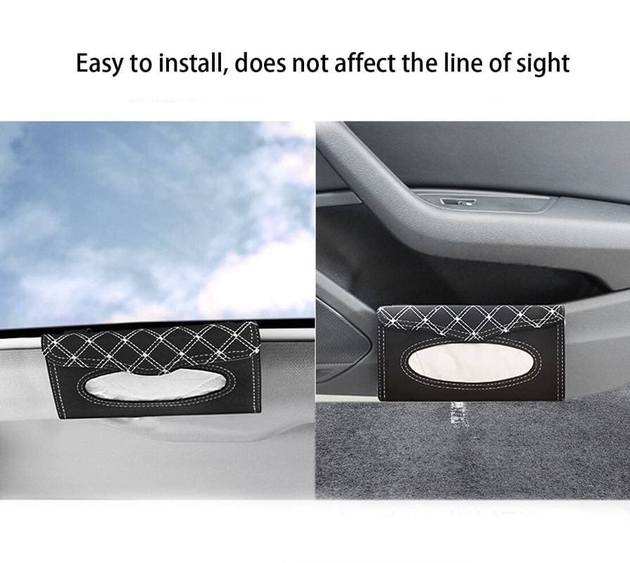 Car Sun Visor Tissue Box Pu Leather - Black