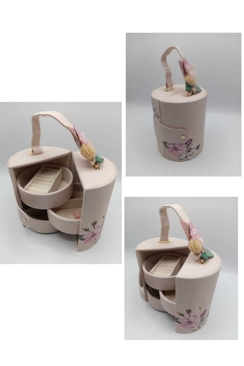 Pu Leather 3 Layer Round Jewelry Storage Organizer Box