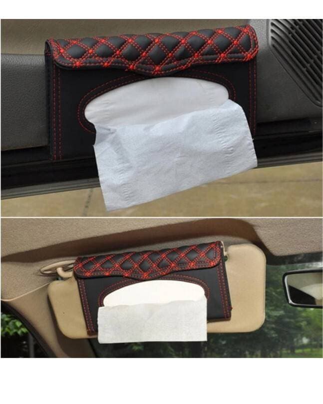 Car Sun Visor Tissue Box Pu Leather - Red