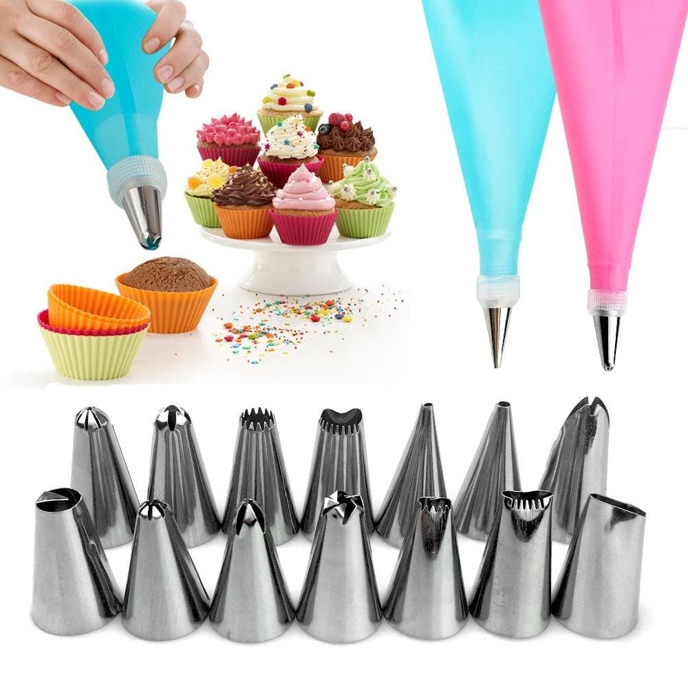 Cakeware 15 Piece Cake Decorating Set Frosting Icing Piping Bag Tips