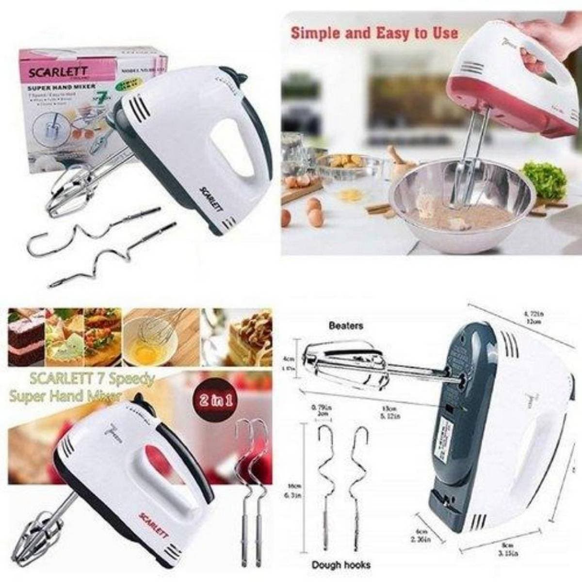 Plastic White Scarlett 7-Speed Lightweight Hand Mixer Beater 180W