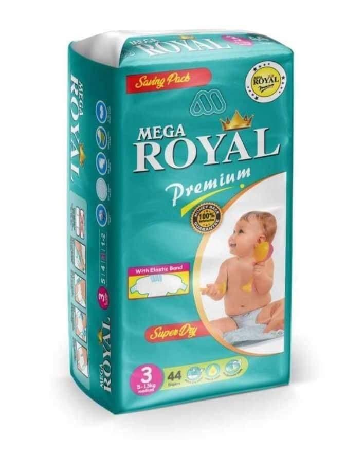 Mega Royal Diapers Premium Quality With Magic Tape Medium Size: 44 Pieces Saving Pack