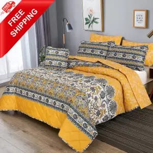 Royal Yellow Flori- 7 Pc Comforter Set (Light Filling)