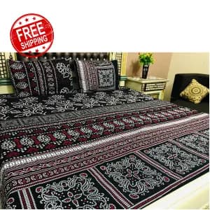 3Pcs Printed Crystal Cotton King Size Bedsheet Set