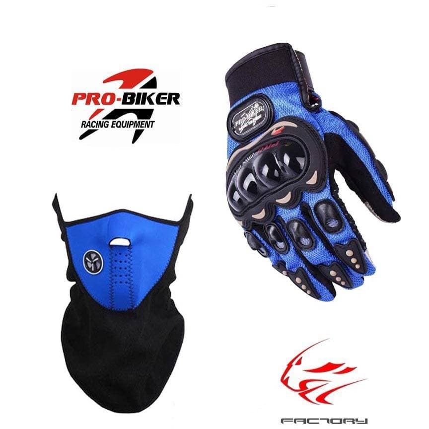 Pack Of 2 - Winter Mask + Pro Biker Gloves - Blue