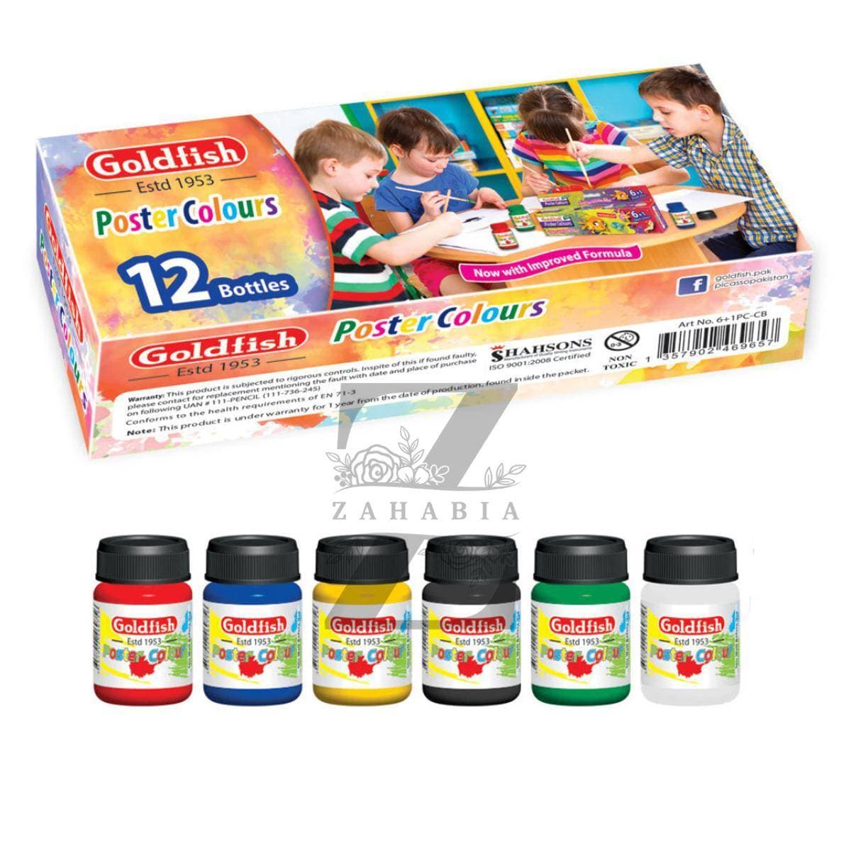 Goldfish Poster Colors 15ml Pack of 12 Colors Bottles With Free Brush