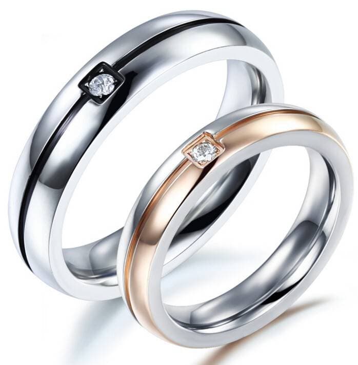 Single Diamond Titanium Steel Couple Ring MCRI-006
