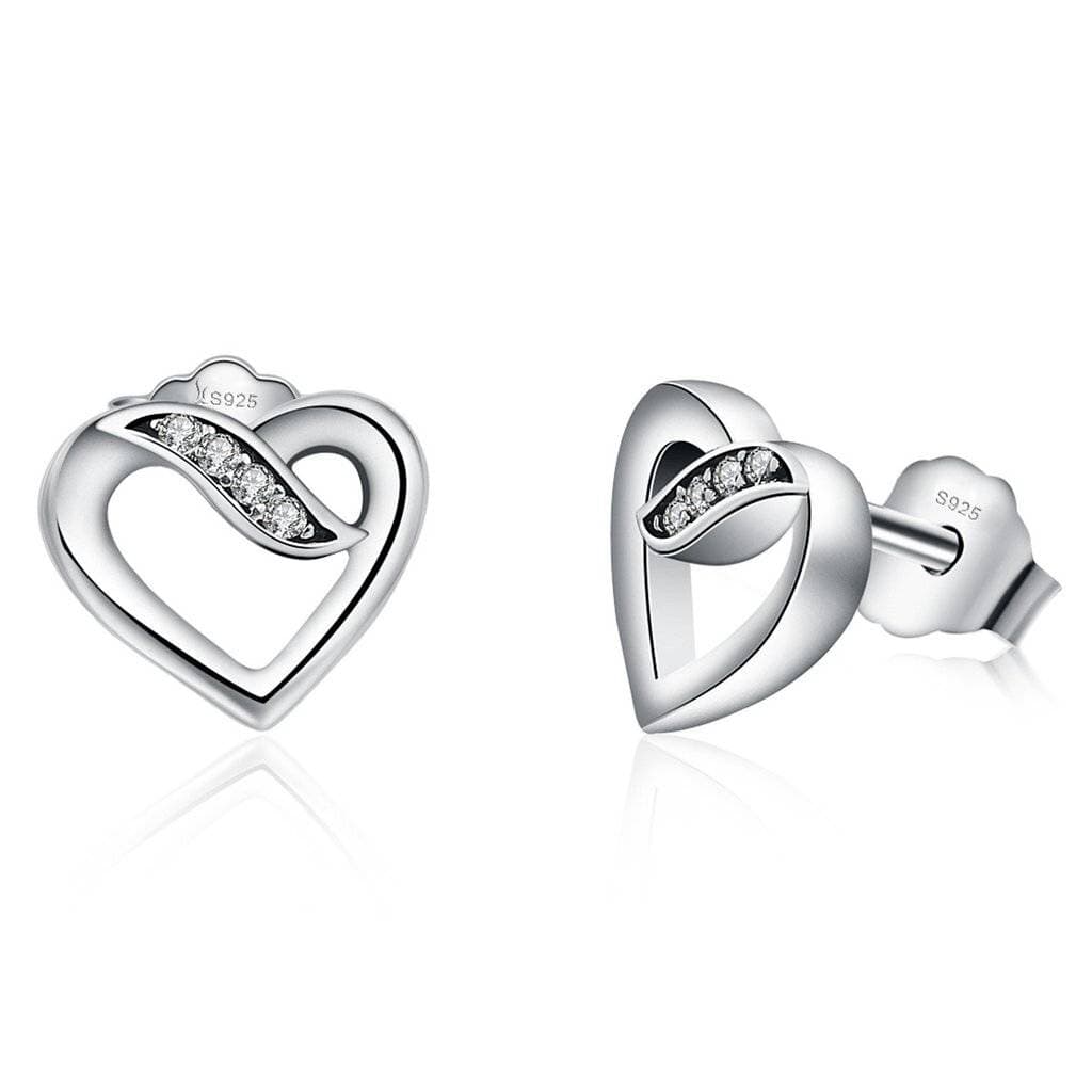 Ribbion Of Love 92.5 Sterling Silver Heart Stud Earring MEA-105