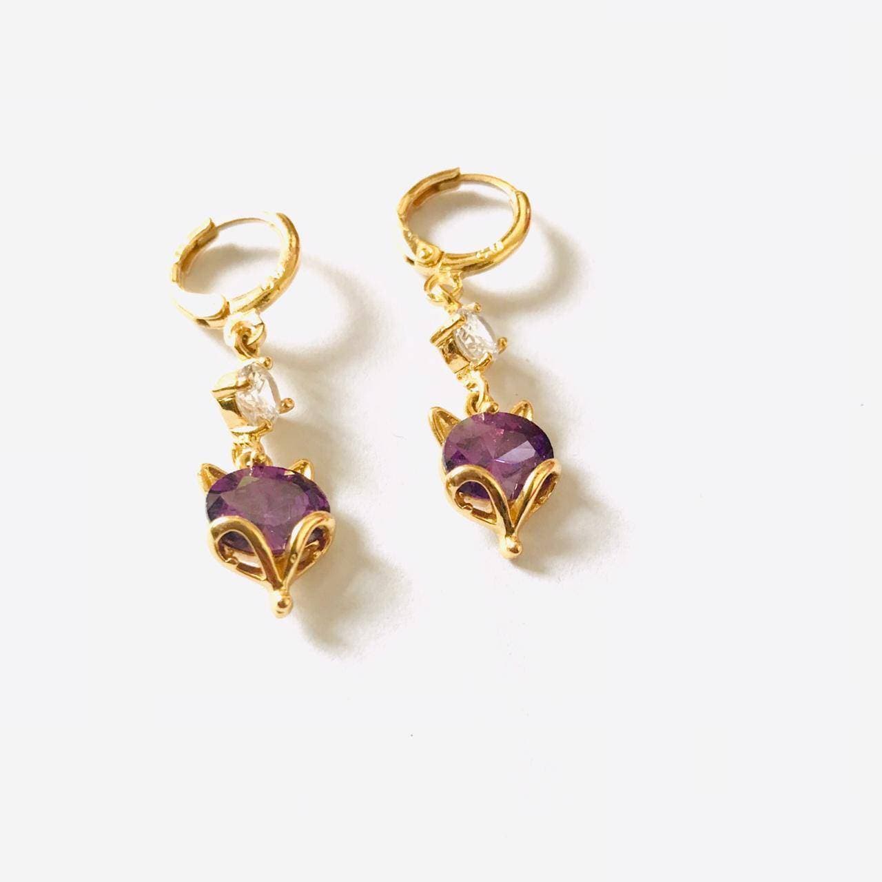Cat Style Earring With Purple Stone MEA-101