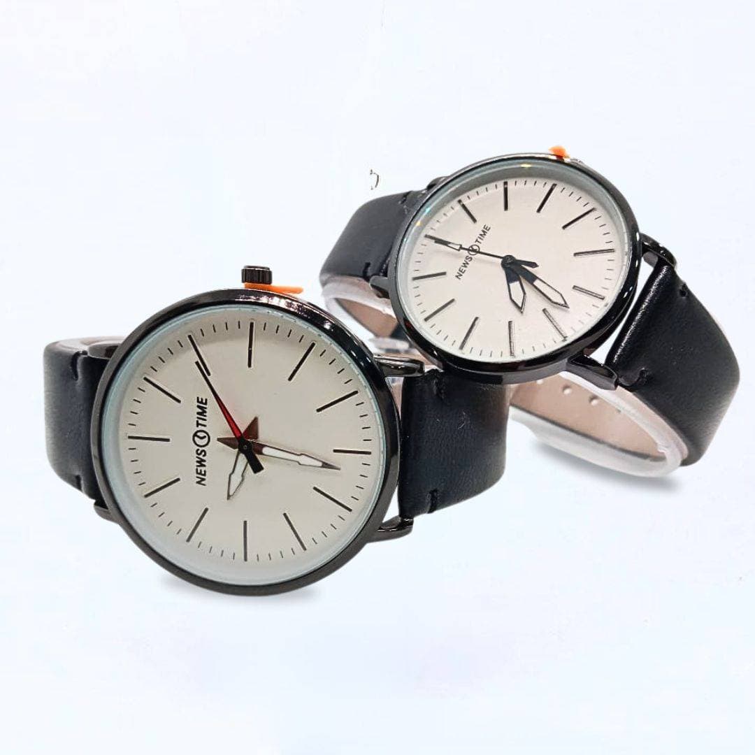 News Time Twin Flames Couple Black Strap Watch for Men And Women MCW-107