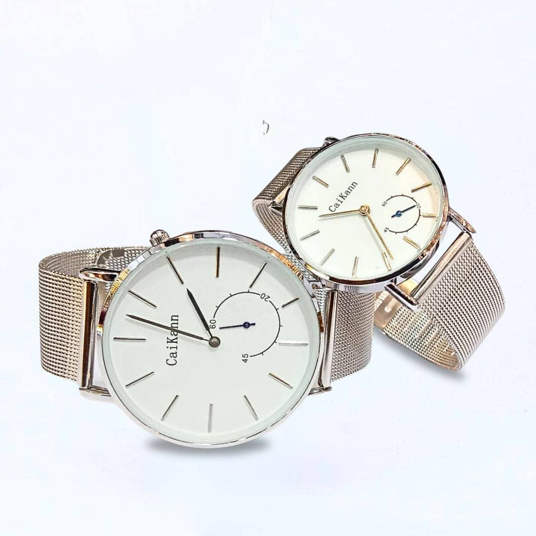 Cain Kann Silver Analog Couple Watch For Men And Women MCW-102