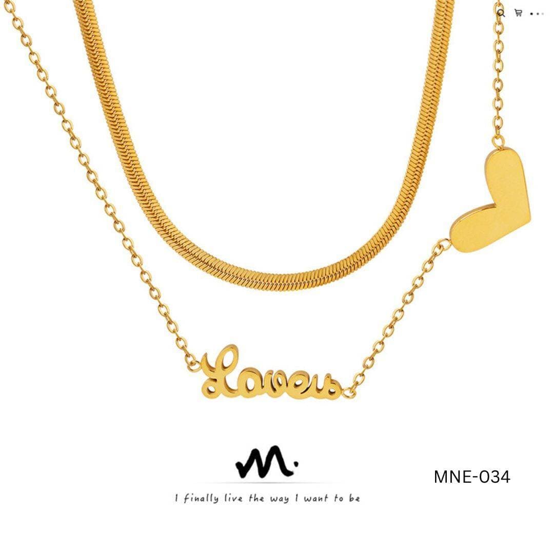 Love of Golden Heart Double Chain Pendant Necklace For Women MNE-034