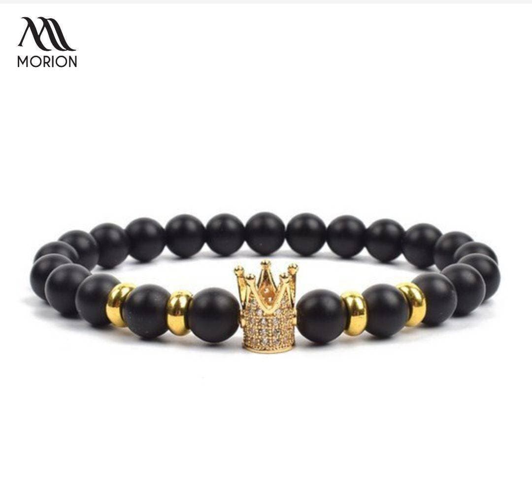 Crown Black Beads Adjustable Bracelet For Men MB-010