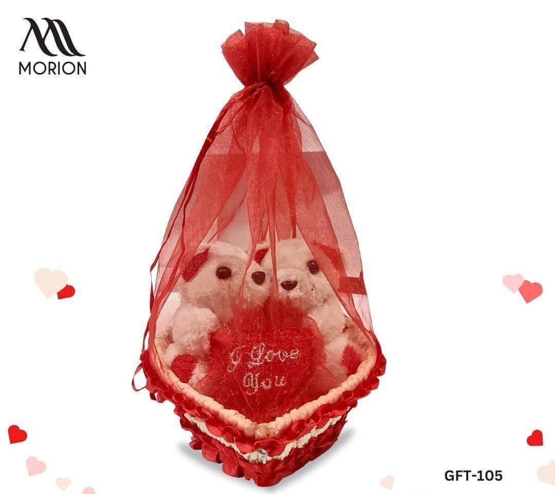 Couple Teddy Bear Love Heart Basket For Loved One's GFT-105