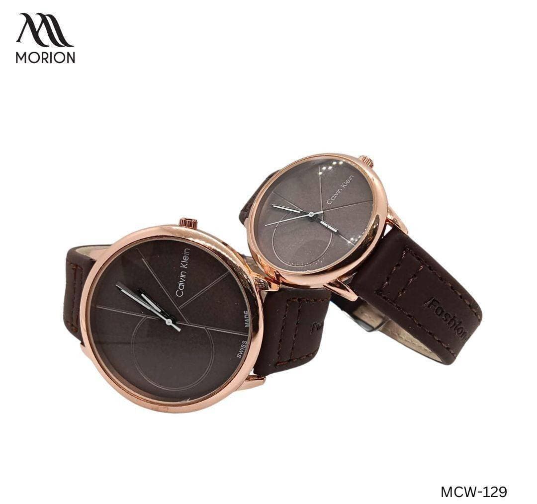 CK Plain Dial Brown Strap Couple Watch For Men MCW-129