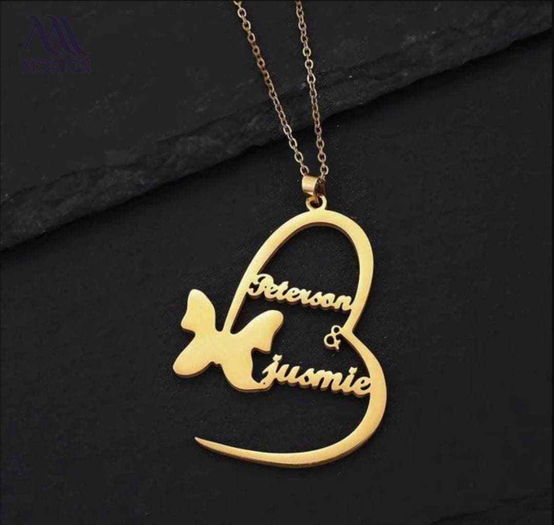 Butterfly Heart Design Customized Name Necklace Pendant MCN-115