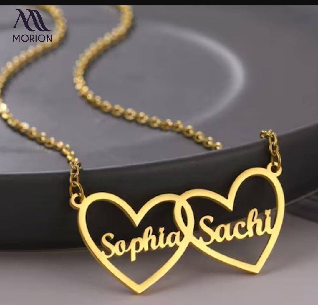 Couple Heart Design Customized Name Necklace Pendant MCN-116