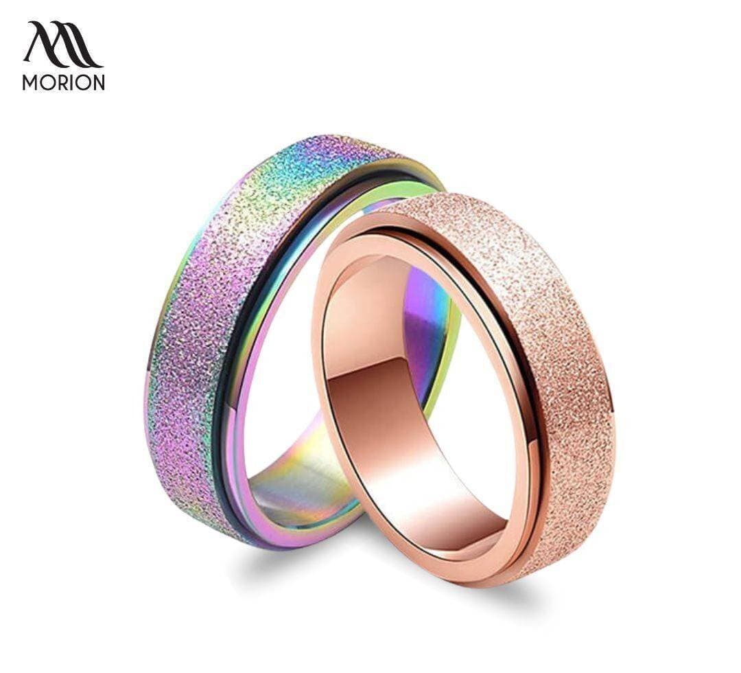 Rose Gold Scrub Rotating Color full Pearl Sand Couple Ring For Men & Women MCRI-009