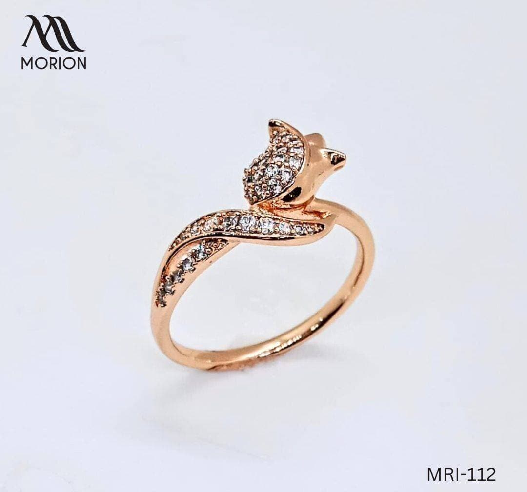 Rose Golden Flower Curved Ring For Women MRI-112