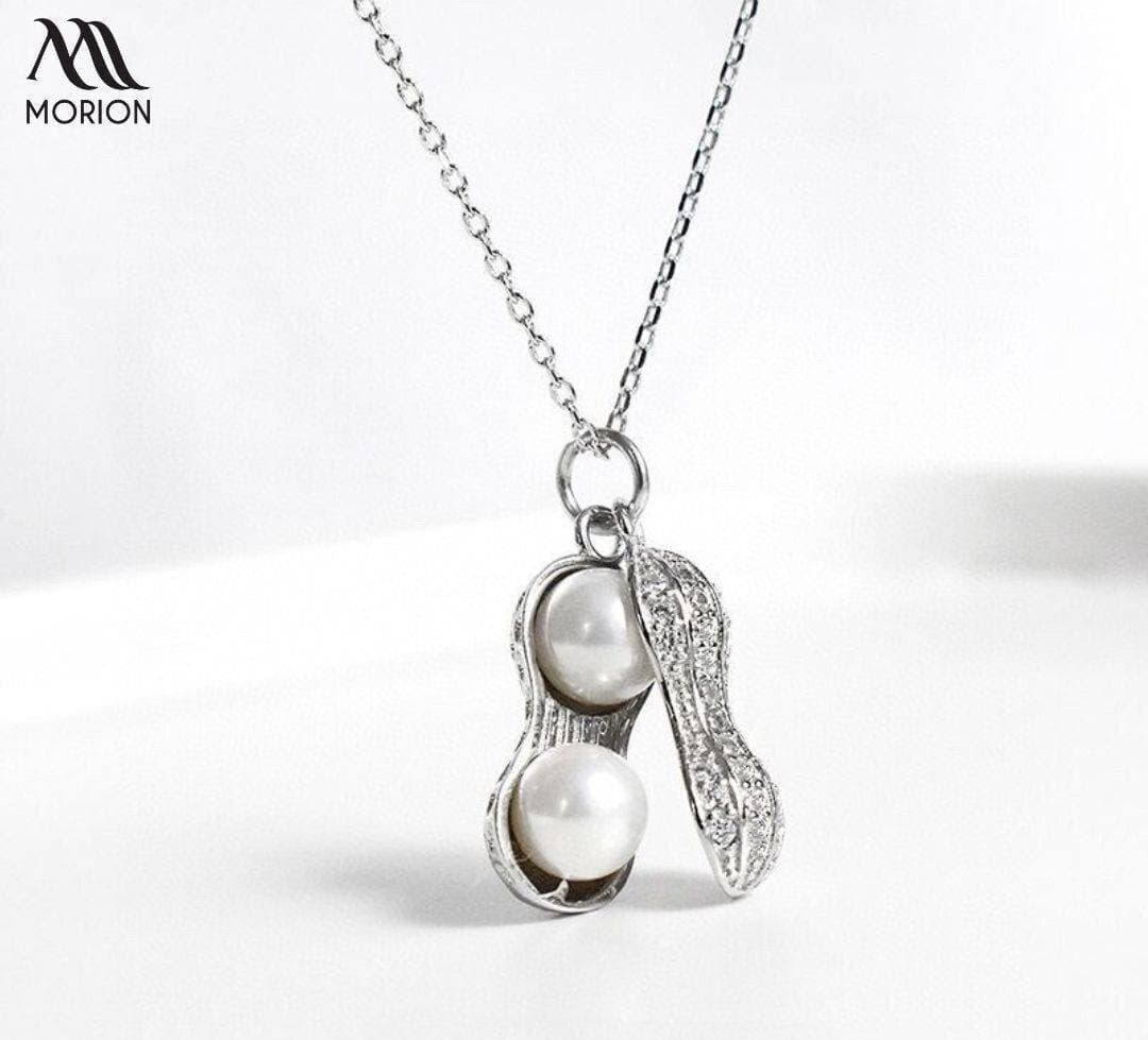 Silver Plated Peanut White Pearl Pendant Necklace For Women MNE-021