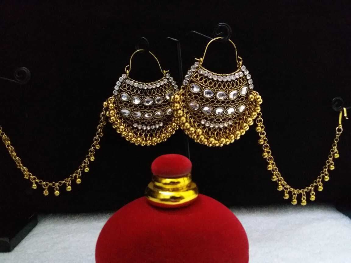 Ornaments Best Collection Fancy Antique Golden Metal Earrings for Women
