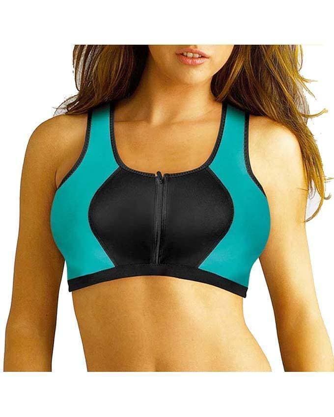 Women's Neoprene Zipper Front Breathable Gym Yoga Bra - Blue