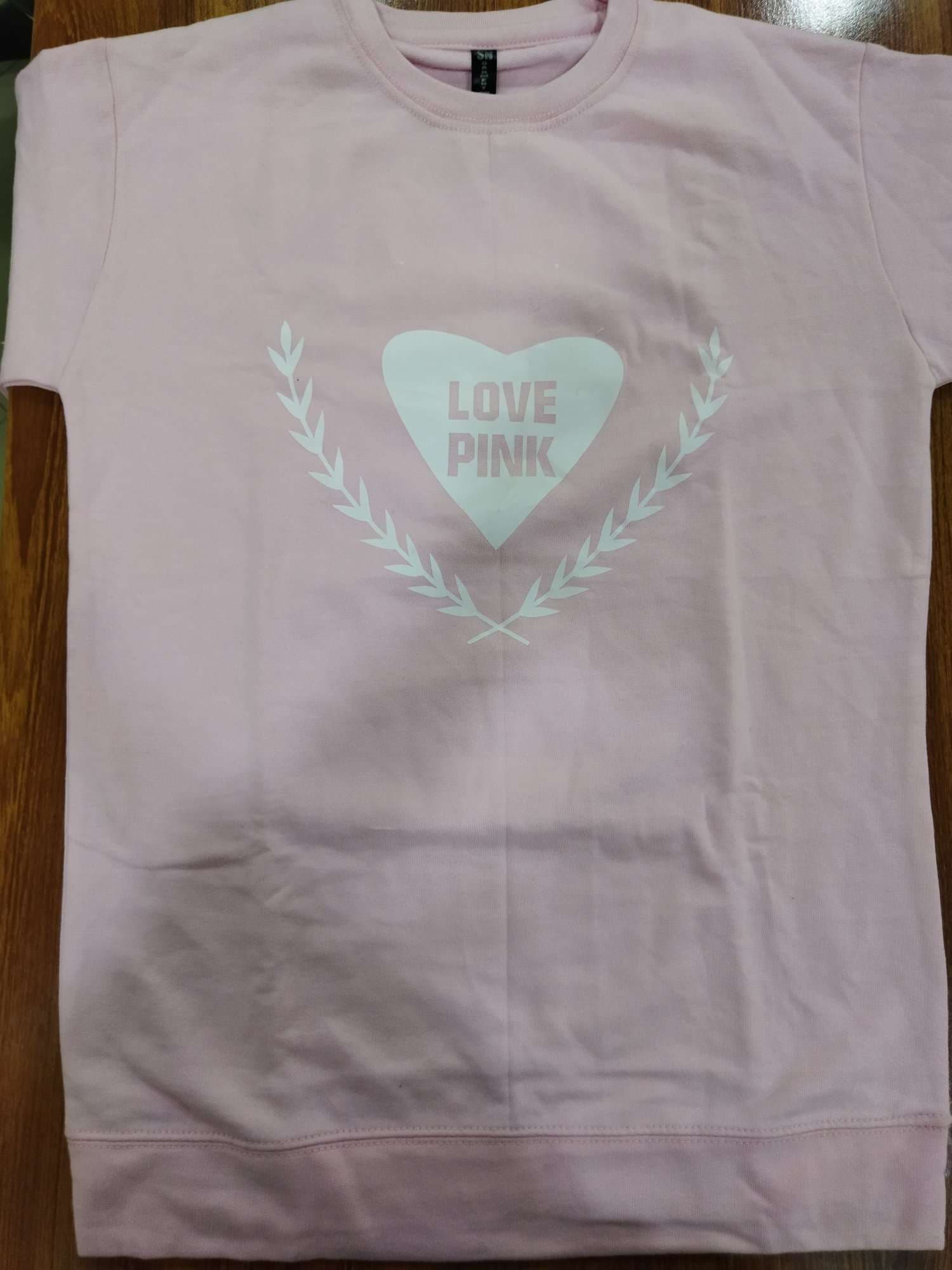 Heart Printed Cotton Jersey Pink Color Ladies Sleep Dress Night Wear Shirt – Large size