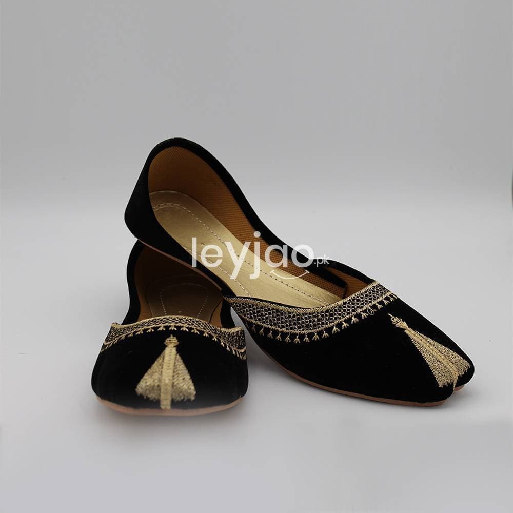 Black Velvet Embroidered Khussa