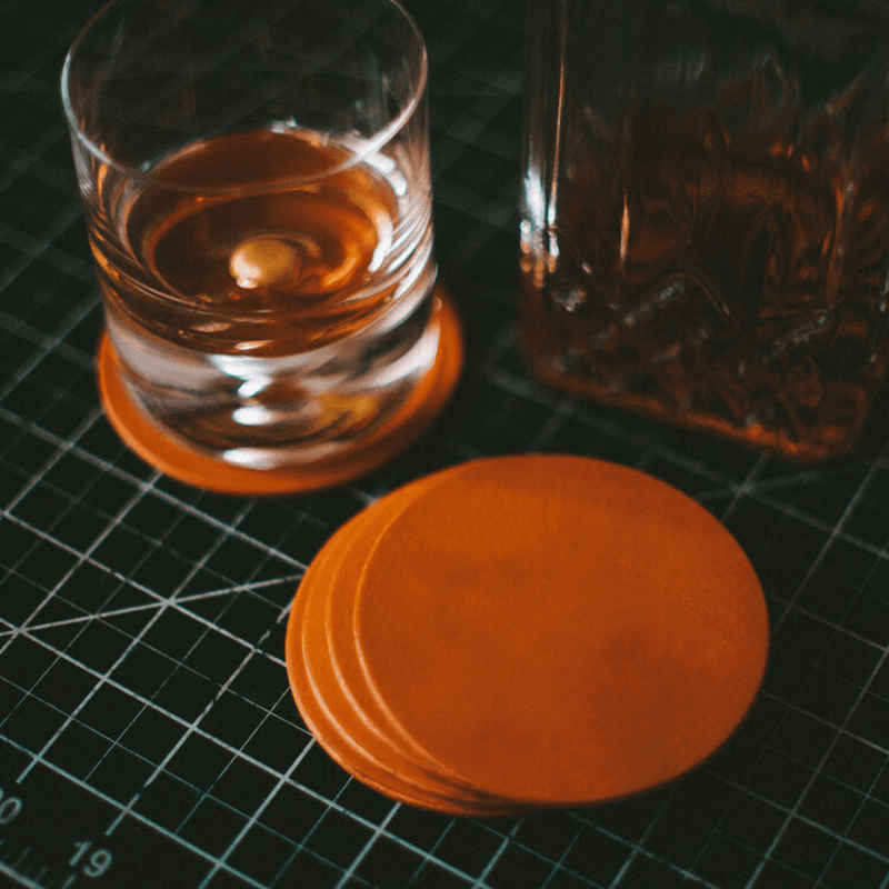 Pack of 6 Veg Tan Leather Cup Tea Coasters Mat Black Brown - Round New