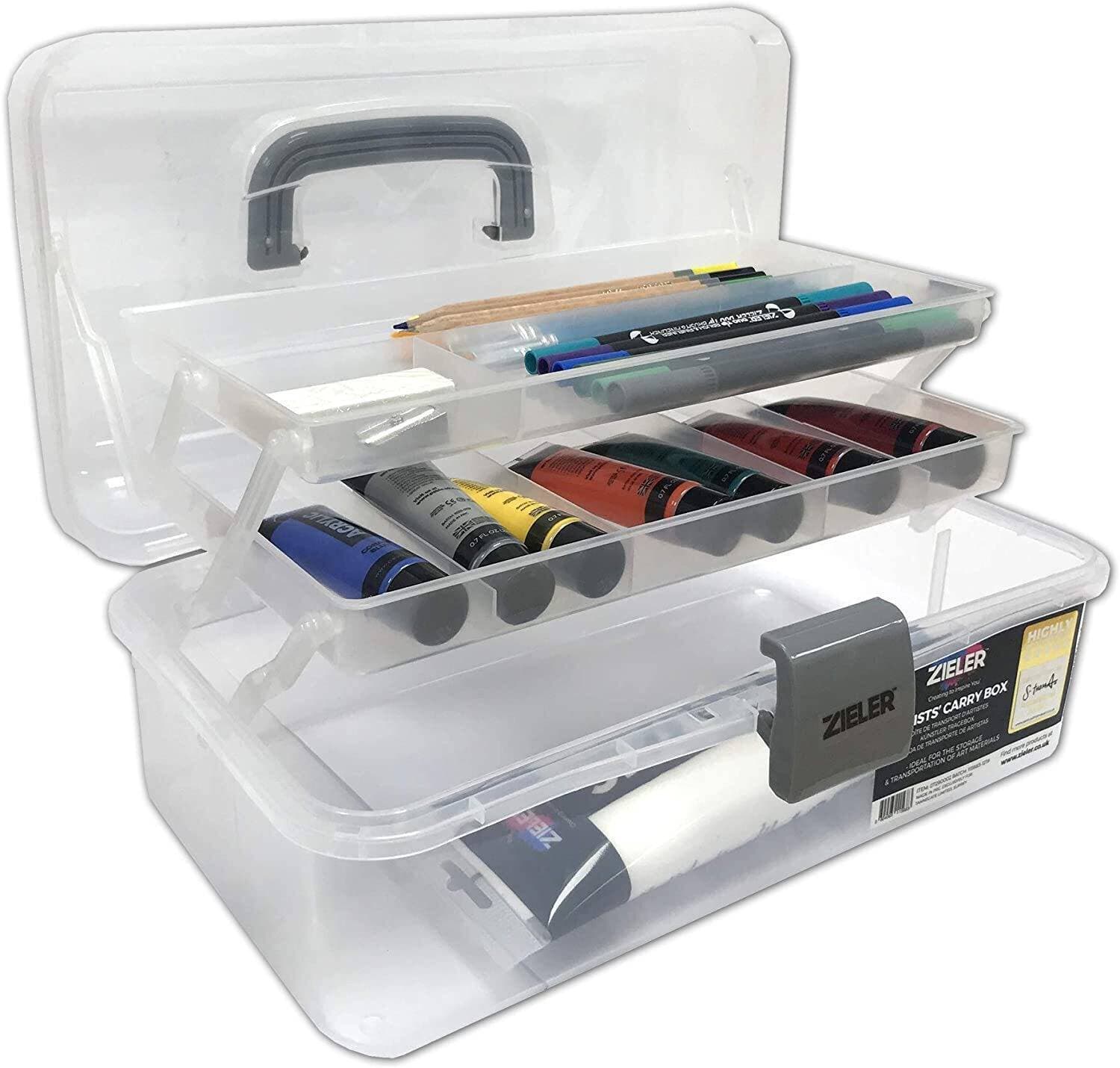 Artists Carry/Caddy Box (Translucent White) - Ideal Storage for Artists paintbrushes, Pencils, Paints, Pastels Plus Sewing and Craft Accessories