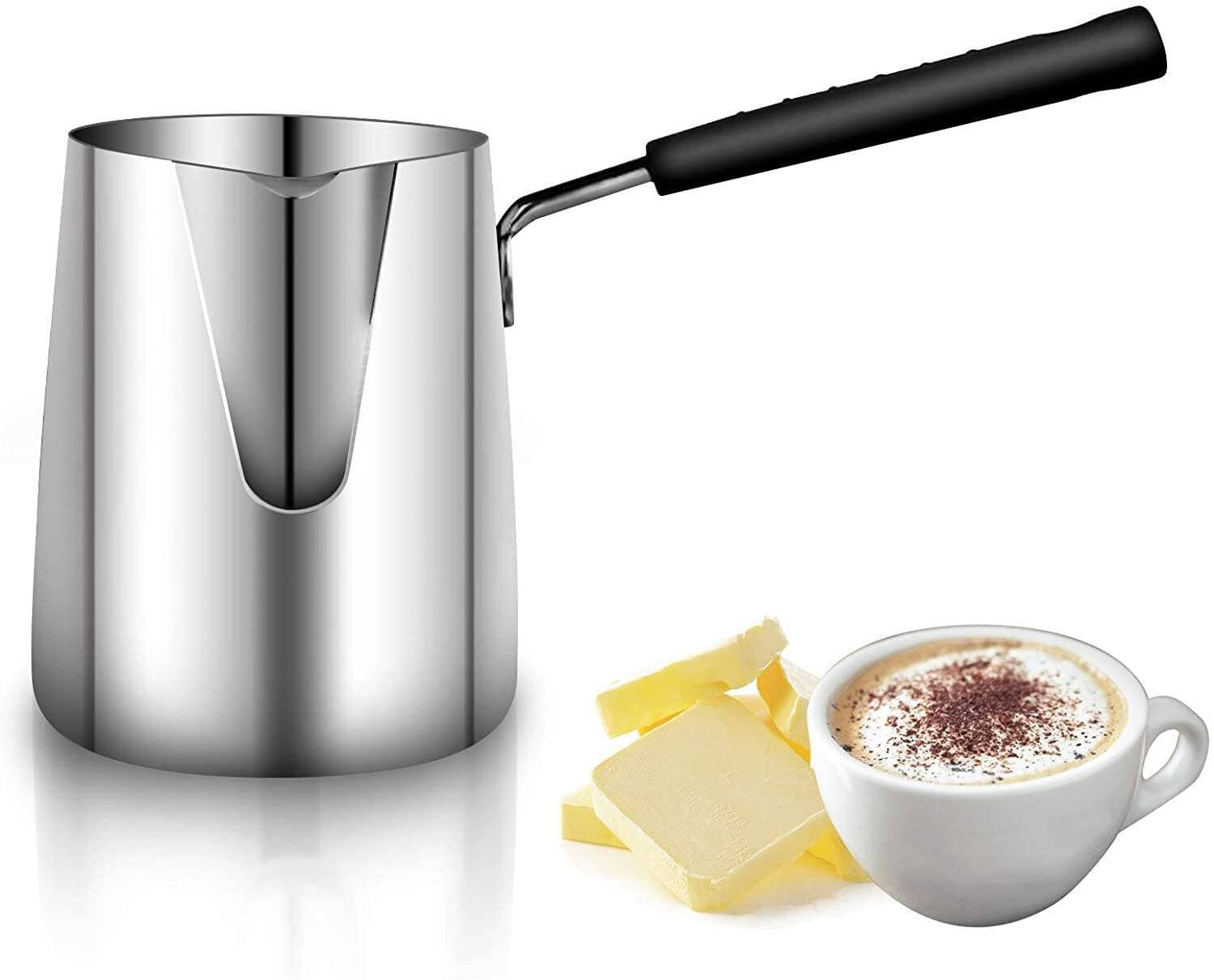 Turkish Coffee Pot – 304 Stainless Steel Coffee and Butter Warmer, Premium Milk Warmer and Milk Pot with Spout 600ML/20oz