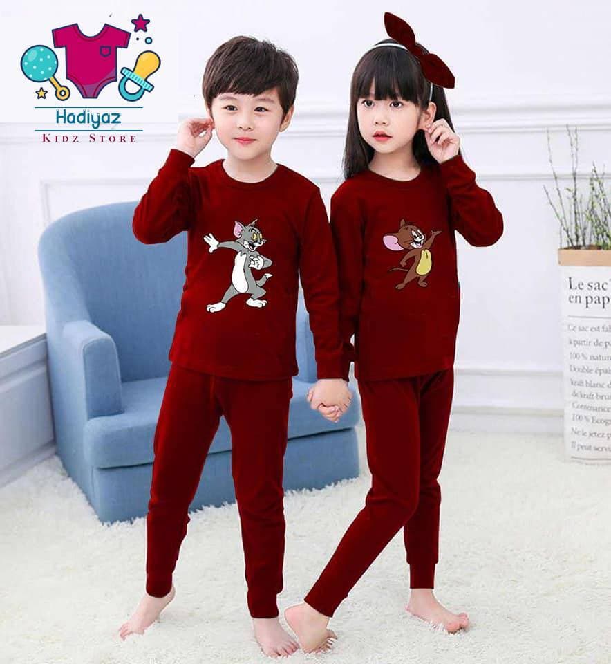Easy To Wear Summer Collection Kids Nigh Suits Pack Of 2 - Maroon Color